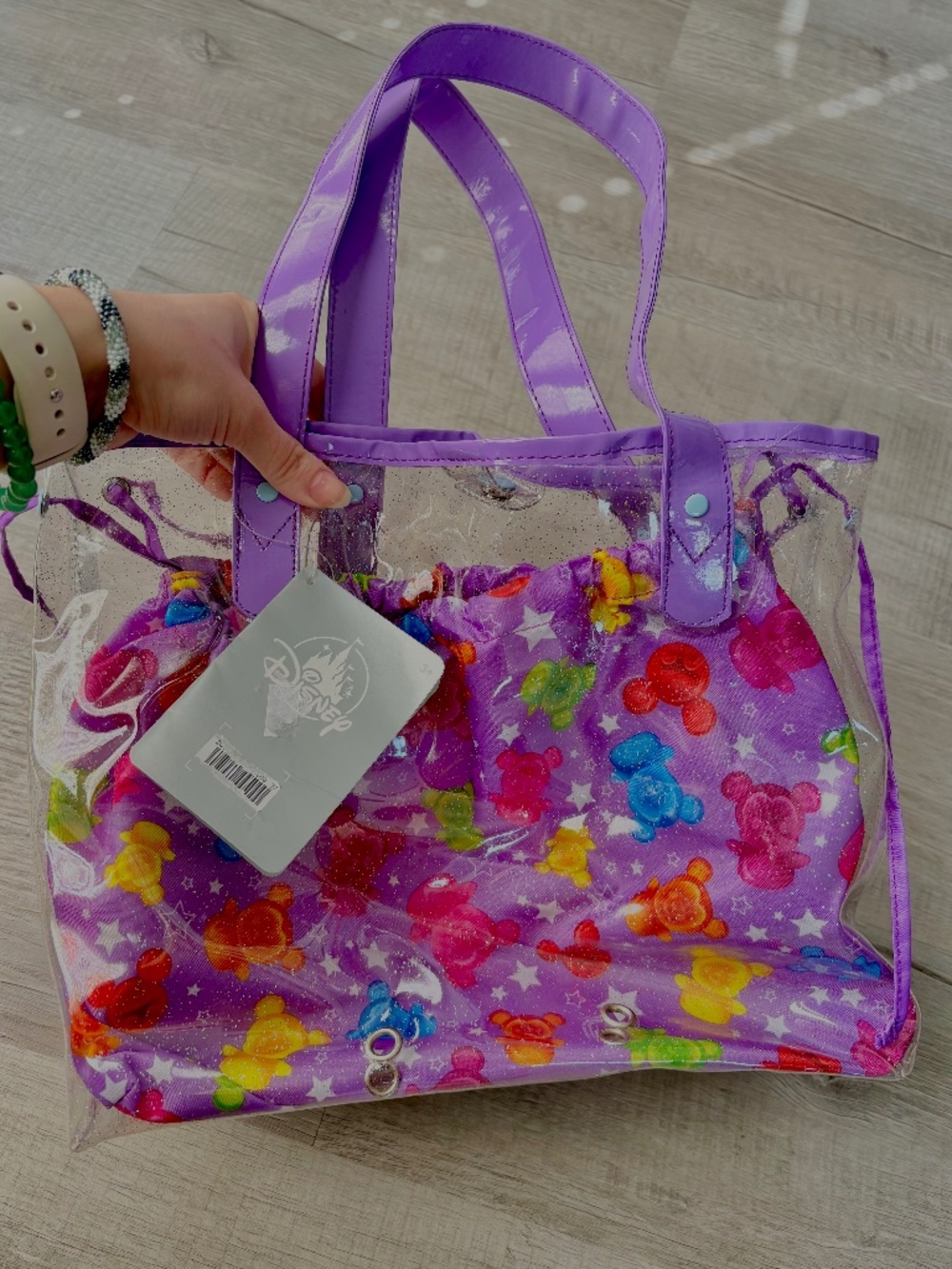 Disney Store Mickey Mouse Gummy Bears Glitter Drawstring Swim Bag Cute Tote NWT